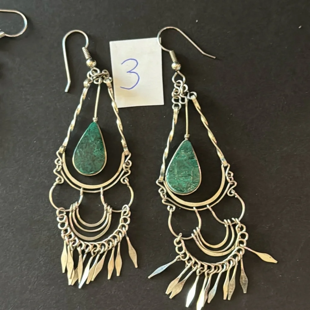Peruvian Wire Work Earrings with Turquoise Stone_16
